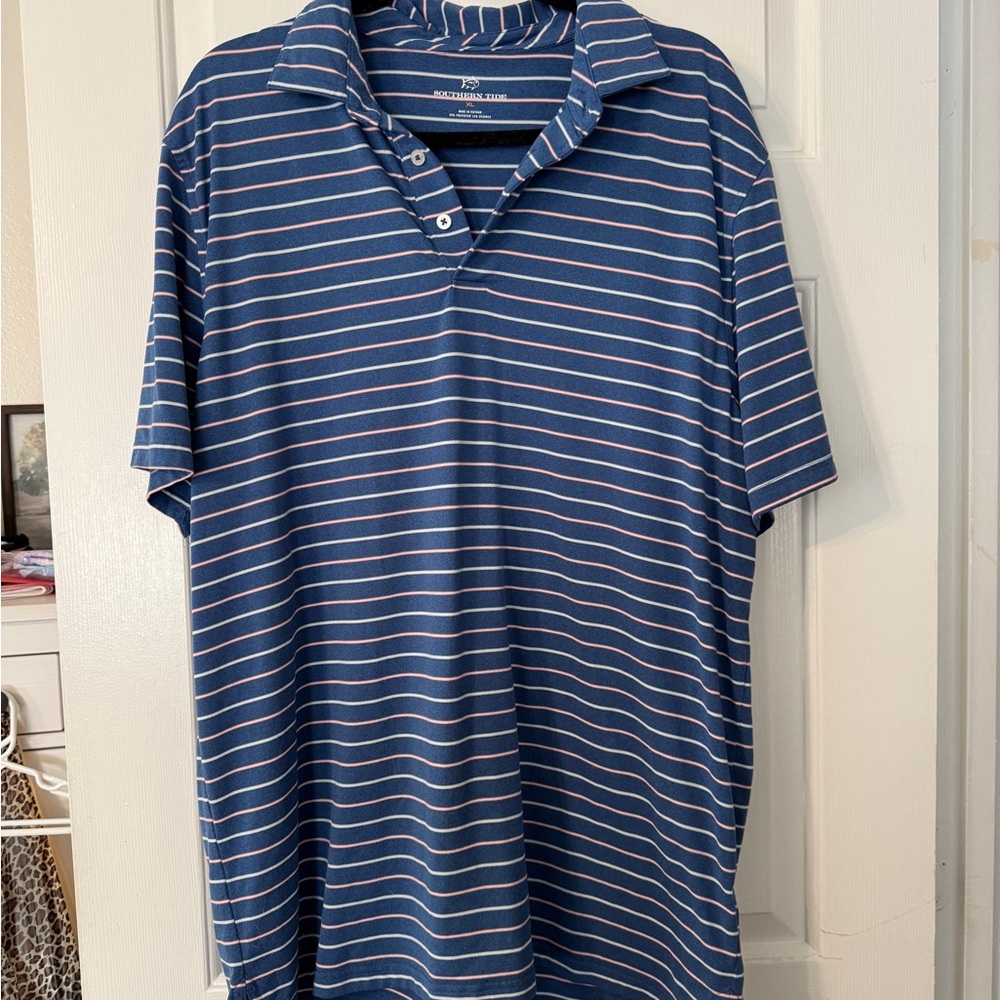 Men’s Southern Tide XL Blue Striped Polo Shirt